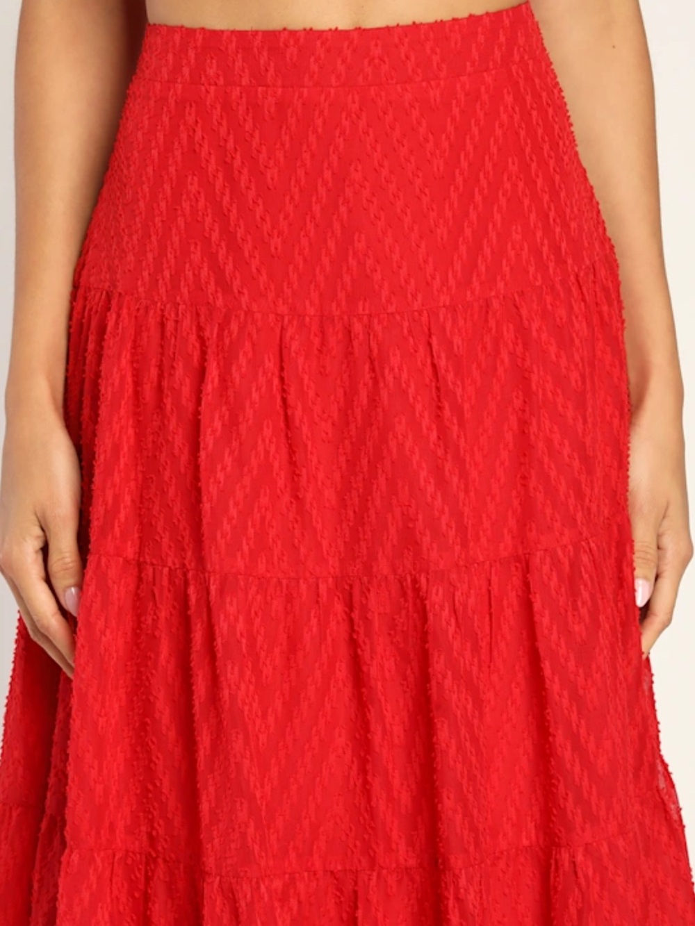 Key West Cutie Red Jacquard tiered midi skirt size large - Picture 2 of 9